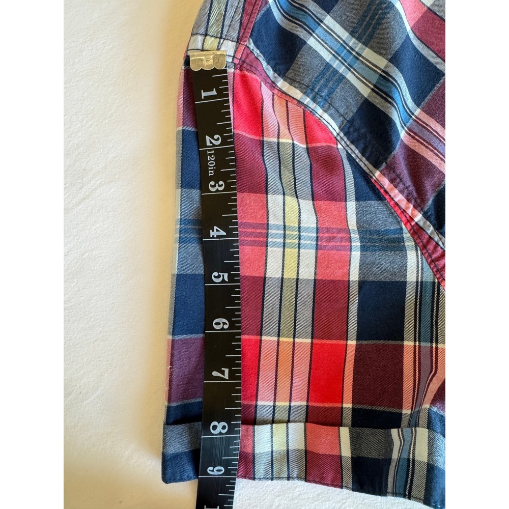 Abercrombie & Fitch Plaid Short Sleeve Button Down Muscle Fit Shirt Navy Red - Picture 4 of 7